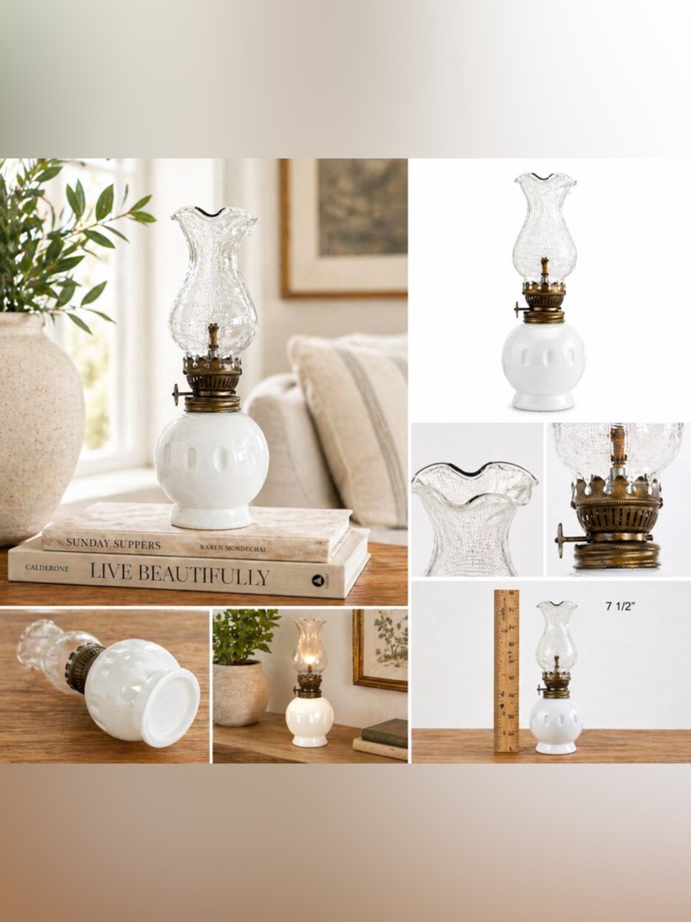 LIKE NEW Vintage Mini Oil Lamp – Milk Glass Base & Clear Glass Chimney